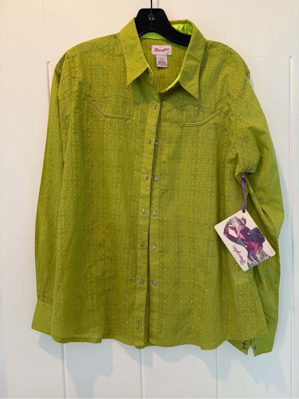 Vintage Wrangler Bright Lime Green Western Snap-Front Shirt —spring 2027